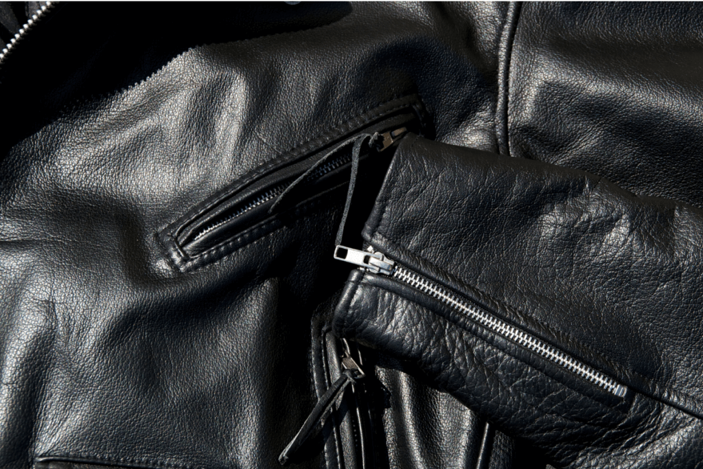 Motorcycle leather jacket close-up