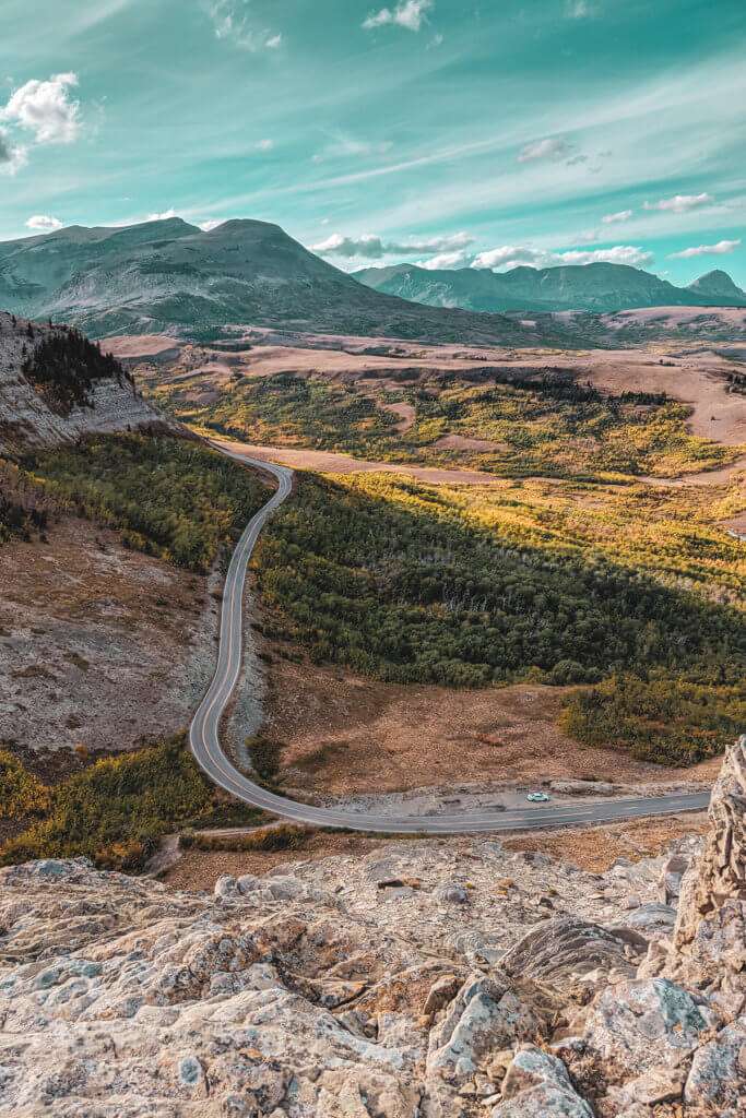 Aerial view of the Going to the Sun road in Montana