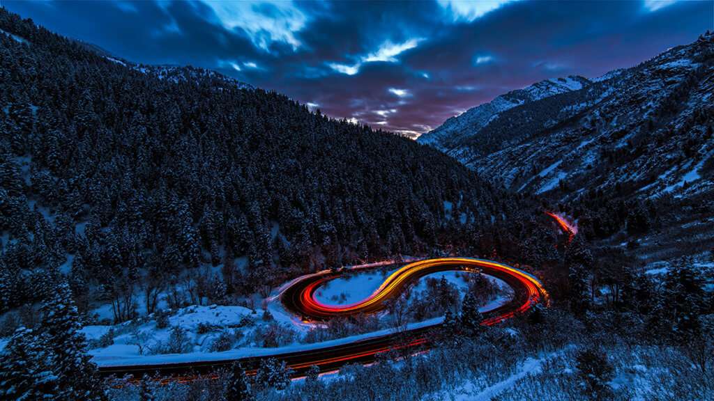 Long exposure image with light trails