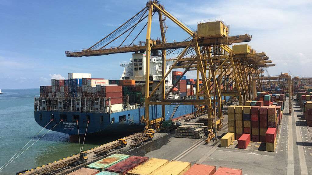 Shipping yard with a large boat