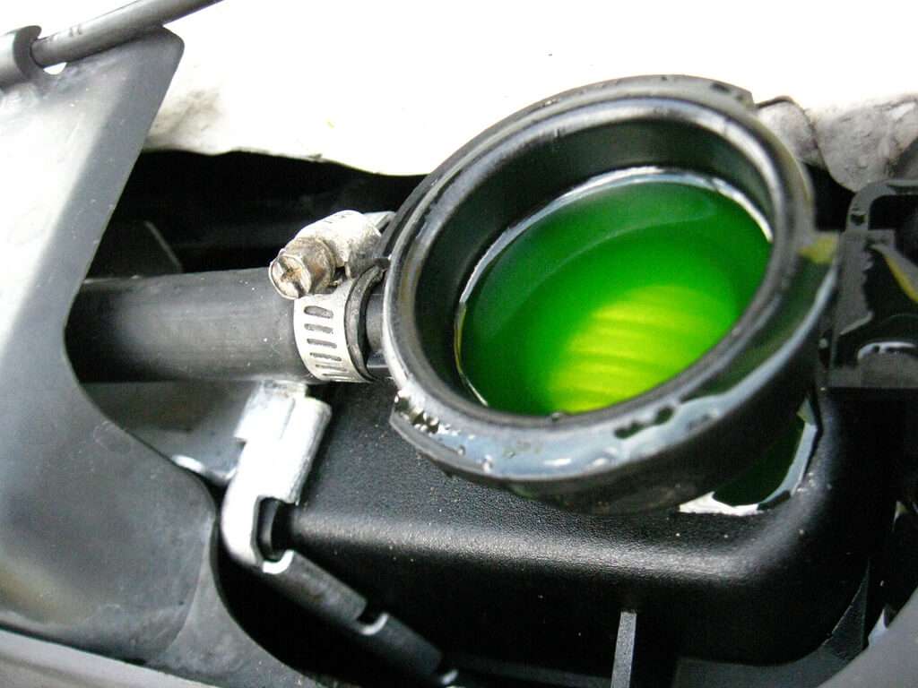 Green coolant in the radiator