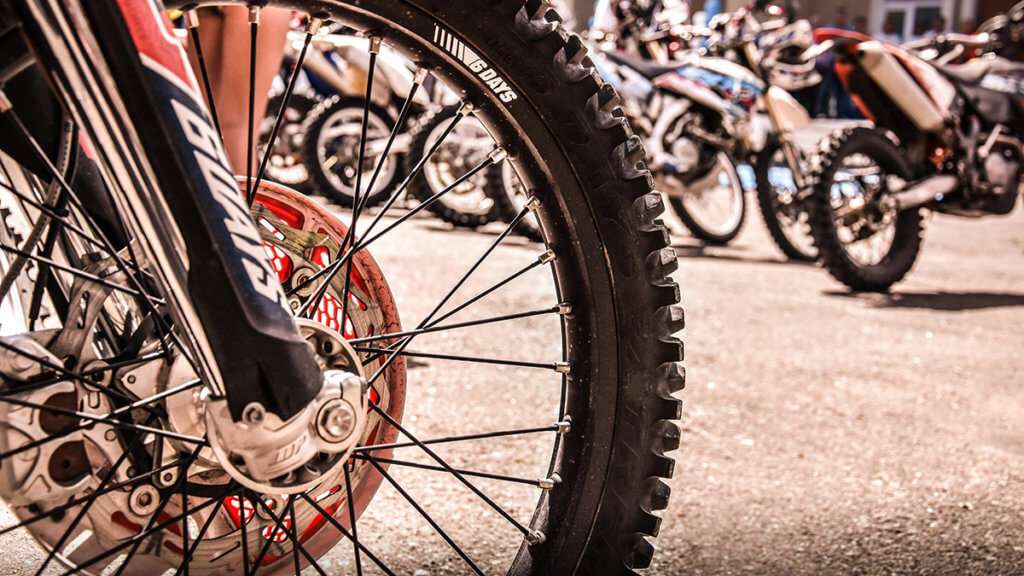 Close-up of a enduro motorcycle tire