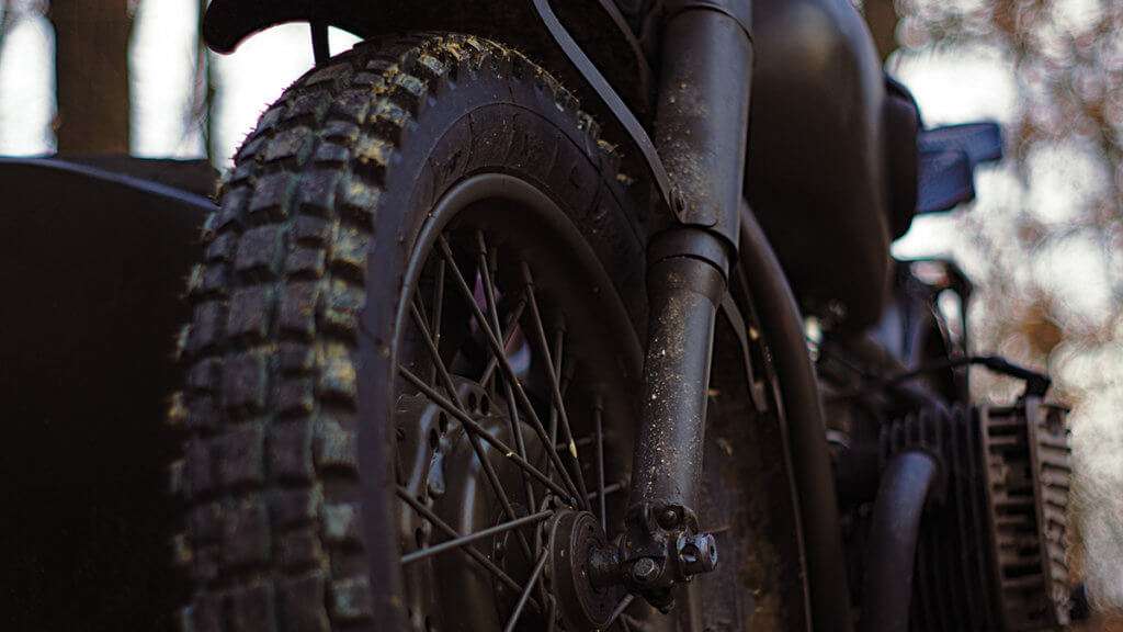 Close-up of a tire tread from a bobber 