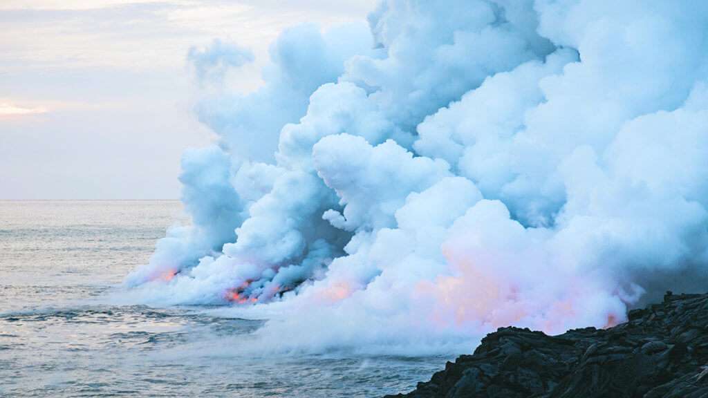 Steaming lava in the ocean