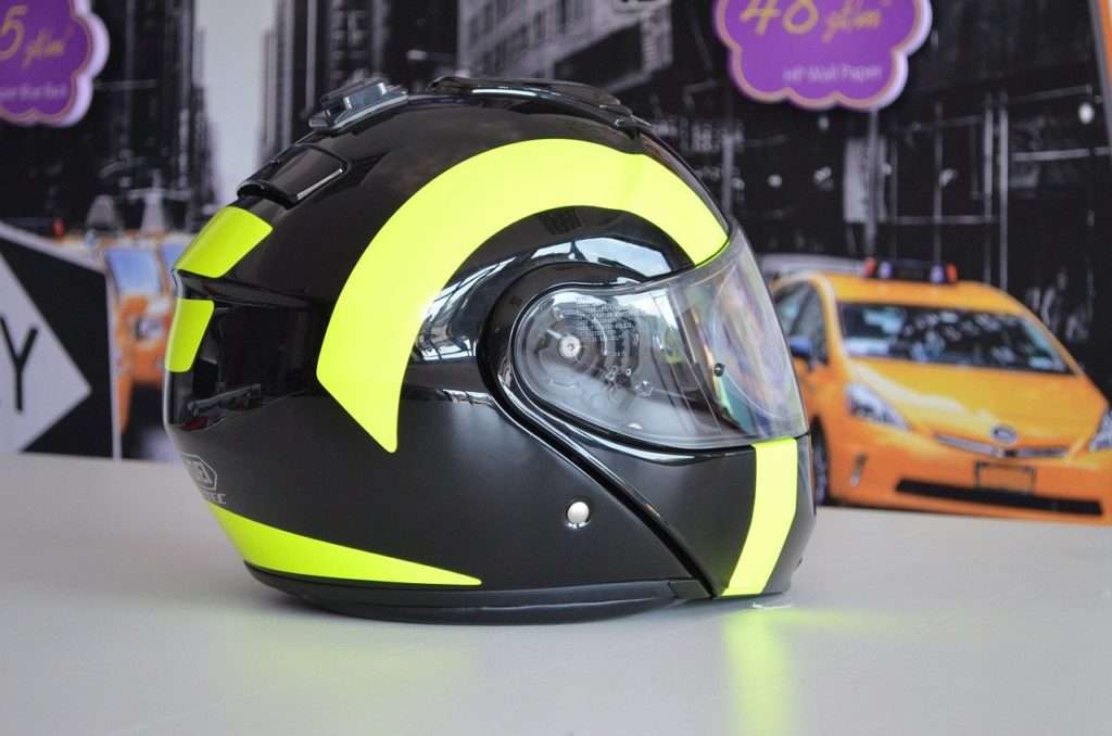 Black helmet wrapping with hi-viz