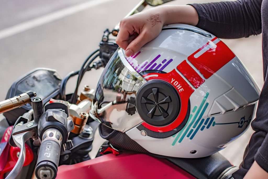 Motorcycle helmet on a motorcycle tank