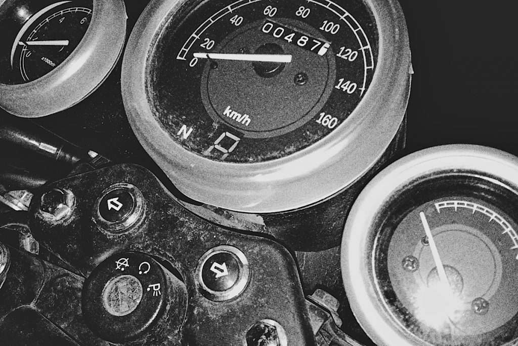 Close-up of a motorcycle fuel gauge