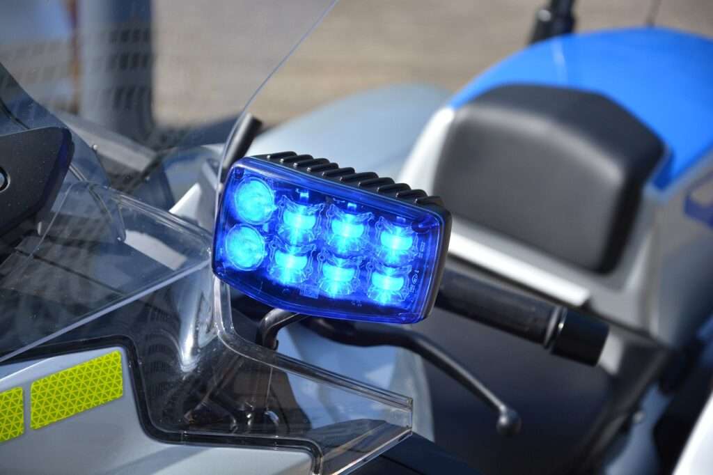 Police motorcycle blue lights