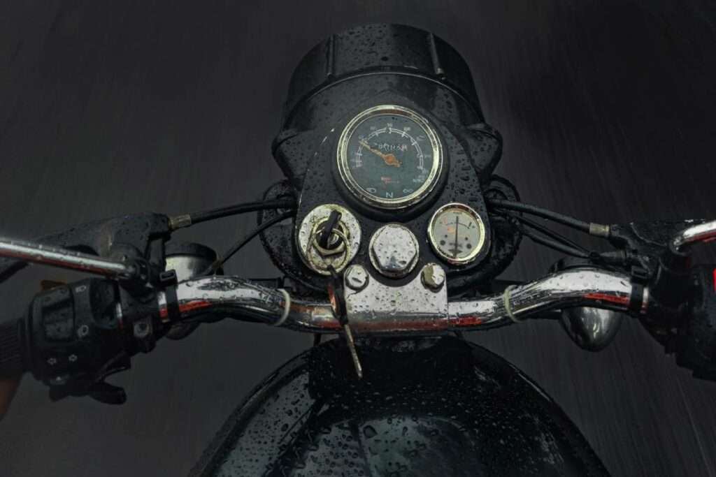 Wet motorcycle on the road