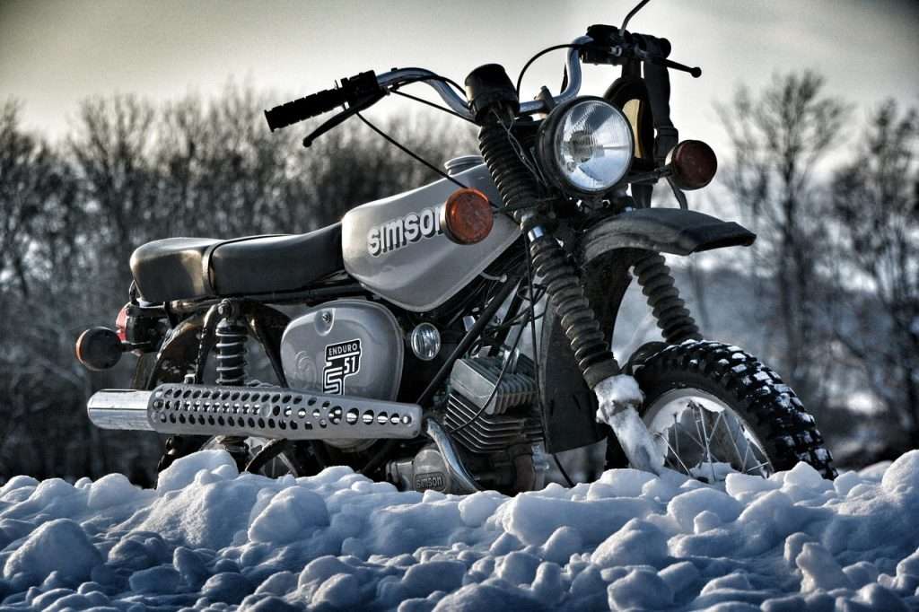 Gray motorcycle in the snow