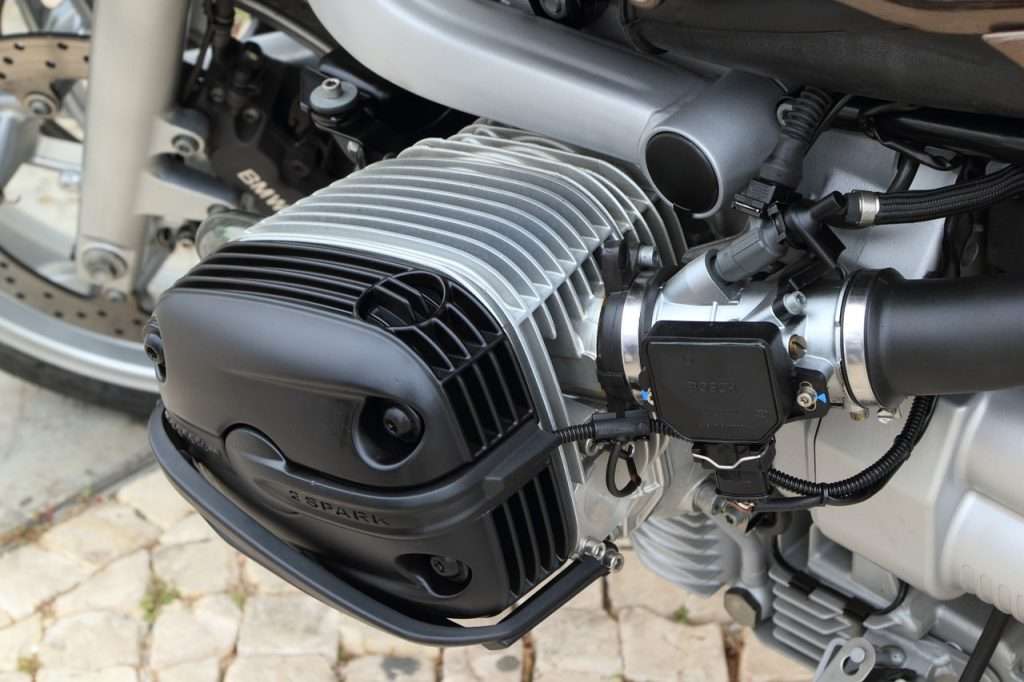 Close-up of a BMW motorcycle engine